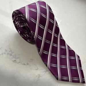 GEOFFREY BEENE Tie 100% silk Purple With Sliver 3D Stripes X Long 64" x 3 3/4"
